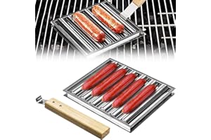 xinrongda Barbecue a rullo per hot dog, griglia a rullo per salsicce, con manico in legno, capacità di 5 hot dog, accessori essenziali per barbecue a vapore da campeggio