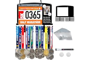 Medaljhållare, för 60 medaljer och 40 startnummer, med 10 skyddsfodral | För förvaring av medaljer och startnummer, en whiteboard-markör och en magnetisk hållare för tavlan
