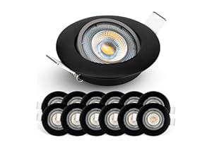 E EMOS Emos LED Einbaustrahler 230V, 5W / 450lm, 50° schwenkbar, Deckenspots warmweiß 3000k | Einbaustrahler LED Spot flach 68mm Lochmaß | Set mit 12 Stück LED Spots 230V, Einbauleuchten rund (Farbe schwarz)