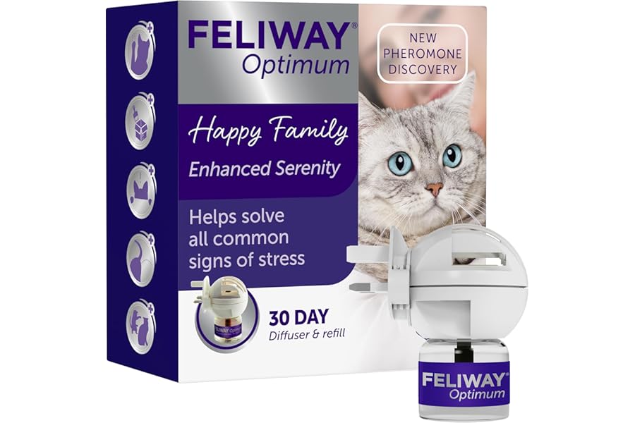 Feliway Optimum 30 Day Cat Calming Odourless Plug-In Pheromone Diffuser Starter Kit, 48ml - Helps Solve Signs of Stress in Cats and Kittens, Veterinary Recommended, Drug-Free, Clinically Proven