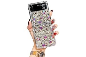 CrazyLemon Custodia per Samsung Galaxy Z Flip 3 5G 2021, Scintillante Cristallo Lucido Diamante Argento Bianco Strass 3D Pietre Custodia Protettiva Samsung Z Flip 3 Cassa per Le Donne Ragazze