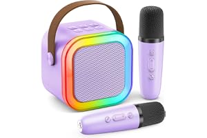 LBOYLOVE® Mini Karaoke Machine for Kids and Adults, Portable Bluetooth Karaoke Microphone & Speaker with 2 Mics and Light, Suitable for Birthday, Family, Christmas, New Year Party (Purple)