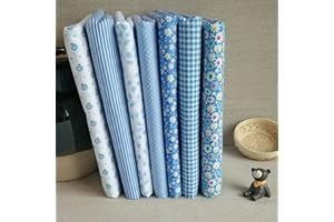 YTFG Cotton Craft Fabric Bundles Patchwork,Fabric Fat Quarters Bundle 7PCS 50 x 50cm Fat Squares Sewing Patchwork Different Pattern Cloths DIY Scrapbooking Artcraft (Blue-7-50 * 50)