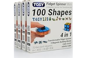 TOSY Magnet Fidget Spinner Mini - 8 blocks, 3in1 Toy: Transformable Fidget Spinner, Infinity/Puzzle Cube, Christmas Stocking Stuffers Gift for Kids/Adults, STEM Sensory Stress Relief Toy, 4-pack