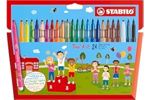 STABILO Trio A-Z - Pennarello a Punta Fine e Fusto Triangolare - Astuccio da 24 - Colori Assortiti