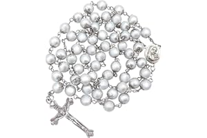 Nazareth Store Biała perła różaniec koraliki katolicki naszyjnik święta ziemia medal krzyż chrześcijańska ziemia święta prezenty religijne różańce dla kobiet i mężczyzn, Large, Szkło, Perła