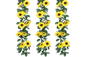 ROLLWAY 2.3m×3 Pcs Girasoles Artificiales Guirnalda Flores Artificiales Decoracion Vid Artificial Flores Artificiales Decorativas Guirnalda de Simulación para Decoración de Jardín Boda Hotel