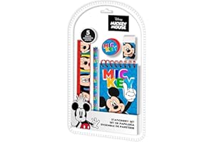 SRV HUB Juego de 5 piezas de papelería de Mickey Mouse para niños, cuaderno A5, borrador, lápiz, regla, sacapuntas, suministros de regreso a la escuela, regalos para niños de más de 3 años
