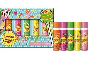 CORSAIR TOILETRIES Chupa Chups Lip Licking Lip Balm Collection, 5 Assorted Flavors: Orange Pop, Strawberry Swirl, Melon Mix, Pineapple Punch, and Peach Pulp - Fun, Flavored Lip Care Gift Set for Kids and Adults