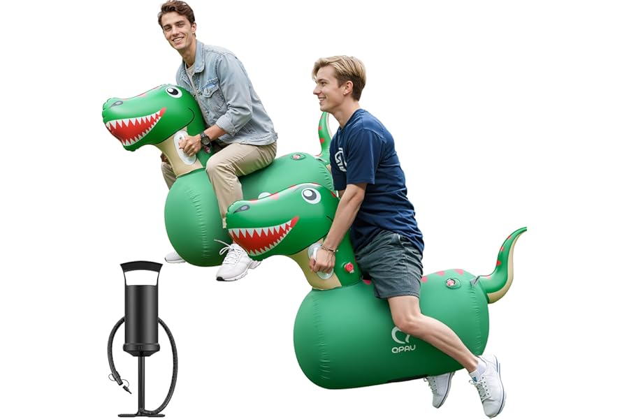QPAU Inflatable Bouncy Dinosaur 2 PCS with Hand Pump, Heavy Duty Giant Bouncy Pal, 220lbs load capacity, Bouncy Animal Hopper Toy, Indoor Outdoor Hopping Horse for Girls Boys Ages 5+