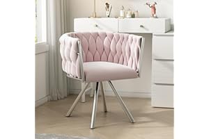BOSTEU 360° Swivel Velvet Dining Chairs, Kitchen Chairs with Backrest and Metal Support Legs, Breakfast Seating for Living Room Dining Room Vanity (Pink)