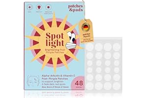 ‎PATCHES&PADS Patches & Pads Spotlight - Brightening Patches gegen Pickelmale – 48 aufhellende Akne Pflaster mit Alpha-Arbutin & Vitamin C – für Akne Haut – 3 Größen – vegan, dermatologisch getestet