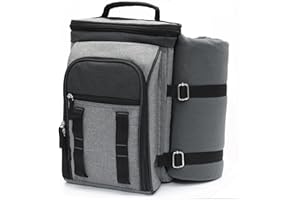 Andrew James 2 Person Picnic Bag & Picnic Blanket – Insulated Cooler Bag perfect for Outdoor Dining Camping, and Beach Days – Waterproof Backpack Picnic Set with Glasses, Plates and Cutlery Set for 2.