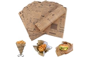 JCAKES 100 Piezas Papel Periódico Para Alimentos, Antigrasa, Gran Formato 38 X 28 Cm, Para Envolver Comida, Hamburguesa, Sándwich, Papas Fritas, Pizza, Carne