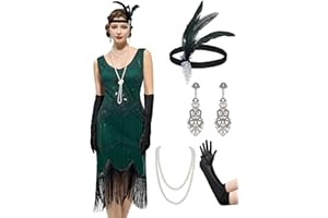 YESSA 20er Jahre Kostüm Damen Gatsby Kleid Damen,1920er Kleider Mit Accessoires Charleston Kleid 20er Jahre