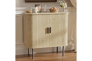 FiveWillowise Küchenschrank, Sideboard mit 2 Schiebetüren, Anrichte, Aufbewahrungsschrank, Buffetschrank, Kaffeebar-Schrank für Küche, Esszimmer, Wohnzimmer, 80 x 40 x 81.5cm, Natürliche Holzfarbe