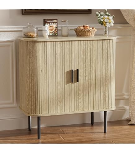 Küchenschrank Aufbewahrung 67cm AFKSMILE Bambus Küchenschrank - Sideboard Mit Glasschiebetüren 67x28x61cm Küchenschrank Glasschiebetüren Aufbewahrung