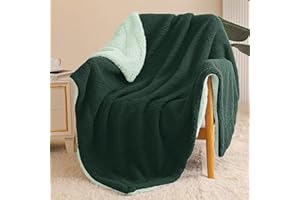 Exclusivo Mezcla Dwustronny koc polarowy typu sherpa na kanapę, miękki pluszowy koc na łóżko, sofę, gruby, ciepły, puszysty, na każdą porę roku, 127 x 152 cm, leśna zieleń/miętowy