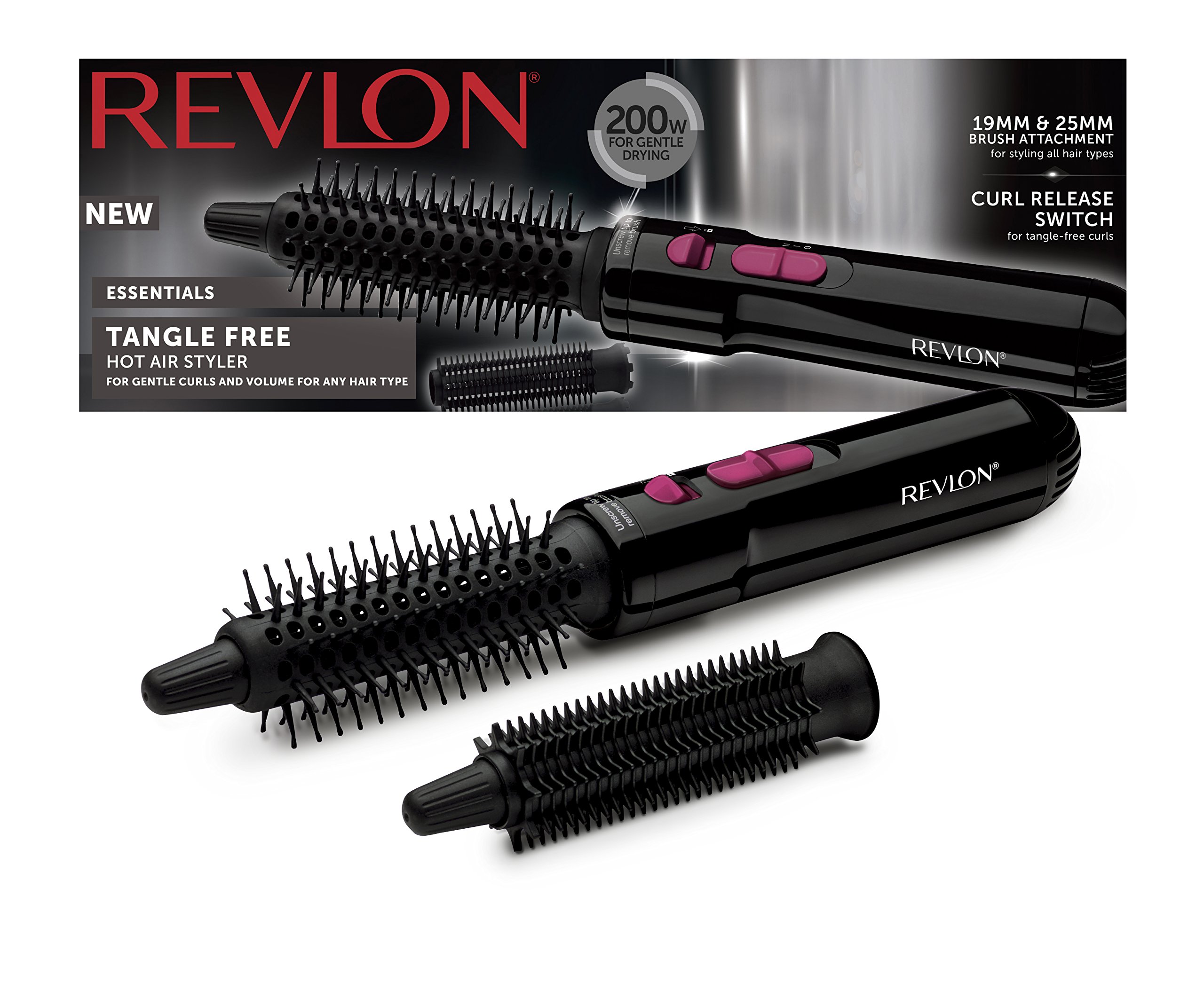Revlon Tangle Free Hair Hot Air Styler 2 Heat Settings Brushes