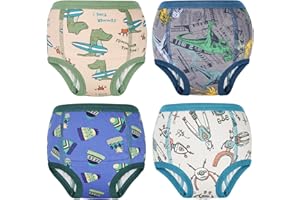 FLYISH DIRECT Culottes Apprentissage Propreté Garçons Filles, Slip d'Apprentissage Propreté en Coton 100%, 4 Paires Culottes d'Apprentissage Imperméables, Réutilisables et Lavable, 7 Ans, Vert et Dino