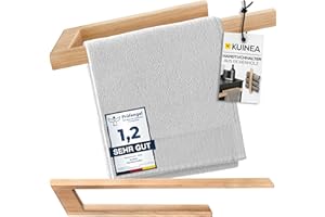 ‎KUINEA KUINEA® Handtuchhalter ohne Bohren Holz - Moderner Handtuchhalter Holz 40cm aus-100%EICHENHOLZ-für Bad & Küche, Handtuchstange ohne Bohren, Handtuchhalter Eiche, Handtuchhalter Holz Wand Eiche hell60°