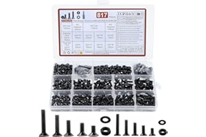 QJKEJI Zestaw śrub z łbem stożkowym Torx, zestaw 817 sztuk, śruby z łbem wpuszczanym, śruby do maszyn Torx, śruby z łbem płaskim z nakrętkami, śruby gwintowane z podkładkami zestaw (M3 M4, czarny)