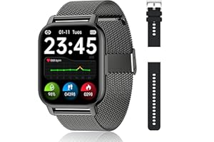 Popglory Smartwatch Herren Damen, 1.85" Fitnessuhr mit Blutdruckmessung Telefonfunktion Sprachsteuerung Herzfrequenz, 100+ Sportmodi Fitness Tracker Schrittzähler Schlaf SpO2, für Android iOS