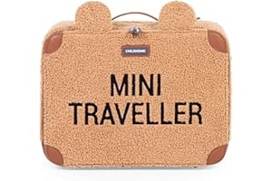 Childhome Valigia per bambini, Weekend, formato cabina, compatto, resistente, con manico per trasporto, etichetta nome, design, materiale morbido, mini viaggiatore, orsacchiotto marrone