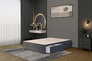 Bed Centre Flexby Divan Bed Base Only with 2 Drawers (Same Side), No Headboard - Available in 3FT, 4FT, 5FT & 6FT (3FT Single, Plush Charcoal Fabric)