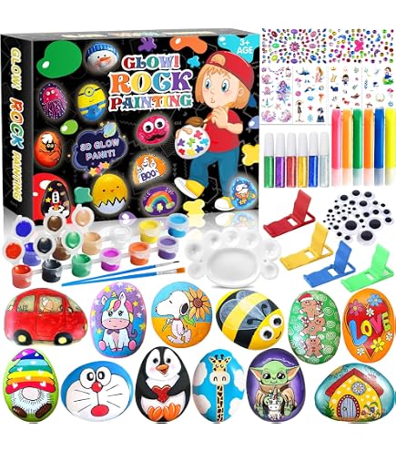 Kit Peinture Sur Pierres Pour Enfants - 12 Pierres, 18 Peintures Et Accessoires Pour Créativité