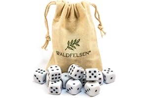 Waldfelsen 6, 12, 20, 30 o 50 dadi di alta qualità, dimensioni standard 16 mm, dadi acrilici, dadi da gioco, 6 lati, set di accessori da gioco con sacchetto di stoffa (bianco, 12 pezzi)