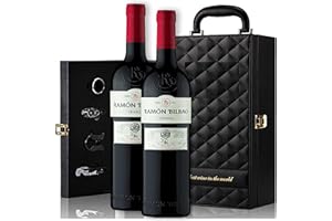 Genérico Estuche Ramón Bilbao - Envío 24 h - Estuche de Vino Elegante para Regalo con Dos Botellas de Vino y Set de 4 Accesorios (Rioja, Ramon Bilbao Crianza) EST Cuero 2 RB CR