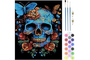 QENSPE Skull Paint by Numbers Kit, Butterfly Paint by Numbers for Adult, DIY Paint by Number for Beginners with Brushes Wall Art Decor s 16x20inch / 40x50cm, Frameless