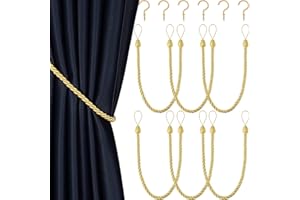 Blulu 6 Stücke Geflochtene Vorhang Raffhalter Seil Gürtel Vorhang Krawatten Handgefertigte Vorhanghalterungen Vorhang Raffhalter mit Metall Vorhang Raffhalter Haken für Fenster Zubehör, Gold