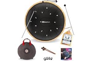 Sonodrum Steel Tongue Drum « Premium » do majeur en noir - 14 pouces avec 15 sons - Tambour à langue en acier avec livre de partitions, mailloches et sac. Savoir jouer des notes n'est pas nécessaire.
