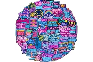 AIRNOGO Autocollant Motivation 100 Pcs Stickers Neon Citation Positive, Imperméable Vinyle Autocollant pour Scrapbooking Gourde Valise Cahier Trottinette Journal Ordinateur Portable Skateboard Bouteille etc