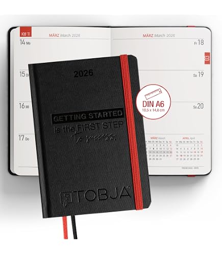 BRUNNEN Taschenkalender 2025 A6 – Schwarzer Kunststoff-Einband, Wochenübersicht