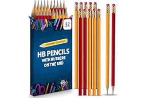 SOL 32pk HB Pencils with Erasers, Strong Graphite Lead for Smooth Writing and Drawing, Eraser-Tipped Design for School, Office, Art, Sketching and Everyday Use
