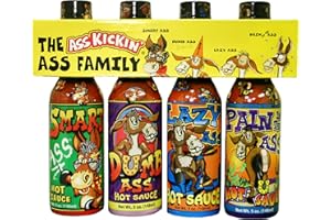 ASS KICKIN' KICKIN' L'ensemble-cadeau gastronomique de sauce piquante The Ass Family - 5 oz. Lot de 4 - Essayez si vous osez ! – Cadeau Gourmet Ultime Parfait pour les Fans de Sauce Piquante