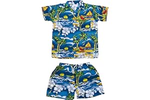 CLUB CUBANA Kids Boys Girls Childrens Slim Fit Classic Short Sleeve Casual Floral Hawaiian Shirts and Shorts Set