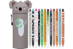 Trousse Ecole 2 en1 en Silicone Souple,6 Panda stylos à Encre Gel effaçables,Kawaii,Porte-Plume,Fermeture Eclair en Silicone,Pochette de Stylo,Stylo Gel Noir 0,5 mm, Marqueurs HTGWCG Sonnette de vélo