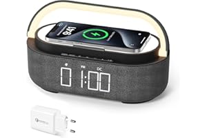 ‎COLSUR COLSUR Radiowecker Digital mit Wireless Charger, Bluetooth Lautsprecher mit USB-Ladegerät, Smart Wecker Schlummerfunktion Induktive Ladestation, Nachtlampe, Dimmbares LED-Display und Batterie-Backup