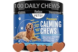 PETSY Calming Treats For Dogs NATURAL Chews with ORGANIC Chamomile, Hemp Seed Powder, Valerian Root, Passion flower, Suntheanine & meltonin DUCK Flavour Soft Chews (1 Tub)