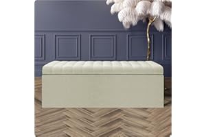 AZ Interiors Royal Furniture Naples Lined Upholstered Ottoman Storage Box, Naples Storage Shoe Bench, End of Bed Bench, Rectangle Coffee Table with Storage (Cream Naples, 3ft (90x40x40) CM)