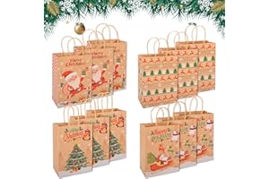 Christmas Kraft Paper Bags, SMALUCK 12 Pieces Xmas SMALL Assorted Paper Goodie Bags Bulk with handle for Christmas Party Favor Supplies 145x210x80 mm (Brown)