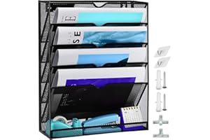 TSDRBWO 6 Niveles a4 Organizador de Archivos de Pared para Colgar de Malla MetáLica, Soporte para Revistas Pared con Plato, Organizadors de Correo Revistero para Escritorio para Oficina Hogar Escuela