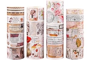 Lychii 18 Rollen Washi Tape Set, Vintage Dekorative Masking Tape DIY Papier Klebebänder für Art & Crafts, Karten, Briefumschläge, Kalender, Pakete und Tagebücher