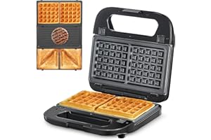 REEMIX Multifunktionsgerät 3-in-1 [Sandwichmaker, Waffeleisen, Kontaktgrill], Antihaftbeschichtete abnehmbare Platten, 750W, LED-Anzeigen, BPA frei, Schwarz (Schwarz2)