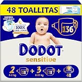 Dodot Sensitive Kit Newborn Diapers + Wipes, 58 Nappies Size 2 + 78 Diapers | Complete newborn kit with two size diapers and
