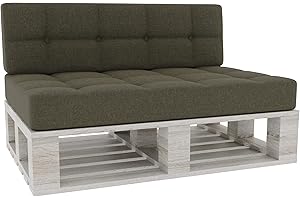 Gutekissen® Cuscini per pallet Cuscini trapuntati con bottoni, Cuscini per pallet trapuntato PFG Set (Cuscino di seduta 120x80 +Schienale 120x40), Verde scuro